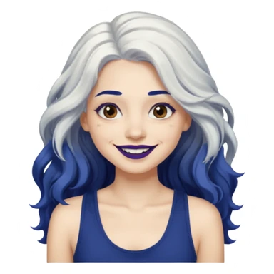 woman wavy with long white hair and brown eyes with dark blue lipstick smiling in a grunge tanktop sticker
