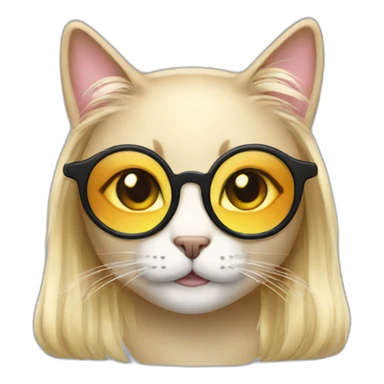 Long Blonde hair female cat with circular glasses sticker