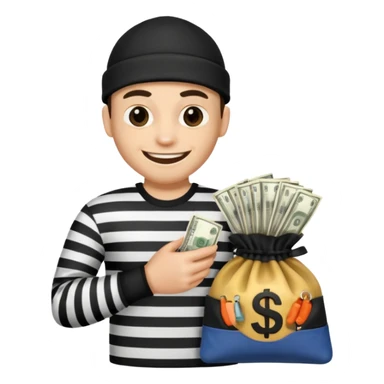 A robber with a black and white shirt with a bag of money  sticker
