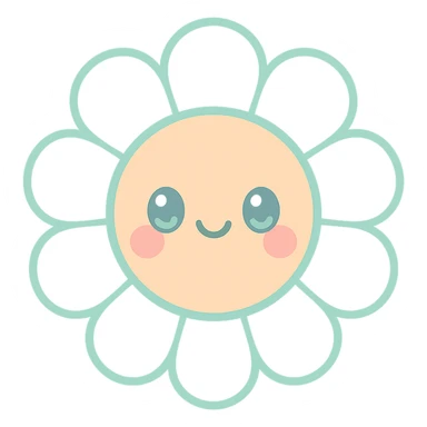 a daisy with a smiling face, cheerful and simple, kawaii style sticker