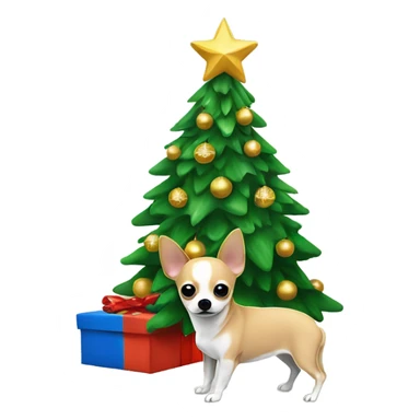 Christmas tree with a Chihuahua sitting next to it ￼ sticker