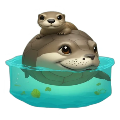 Une loutre sur une tortue sticker