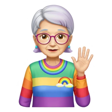 old woman with rainbow colored shirt sticker