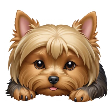 Meme-Worthy Cute Sleeping Yorkshire Terrier Portrait Emoji, Head resting gently with a peaceful, contented expression and softly closed, dreamy eyes, featuring a well-groomed, silky fur in rich hues, simplified yet irresistibly endearing, highly detailed, glowing with a gentle, drowsy radiance, high shine, exuding relaxed, heart-melting charm, styled with a soft glowing outline, capturing the essence of a sleeping Yorkshire Terrier that looks as if it could drift off into a sweet, meme-worthy slumber! sticker