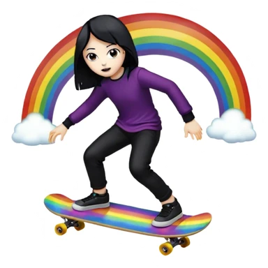 ghost goth skate boarding under a rainbow  sticker