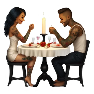 romantic candle light dinner for beautiful tattooed couple sticker