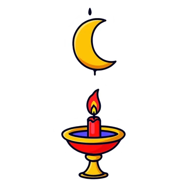 dripping red candle in a gold holder with a crescent moon in the background sticker