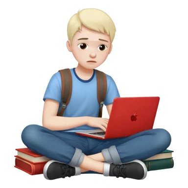 a student crashing out with the laptop on the lap and books on the side sticker