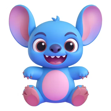 Stitch from Lilo & Stitch as a blue circle emoji, focus on Stitch's face, cute and expressive sticker