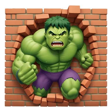 Hulk smashing through a brick wall, green superhero breaking through sticker