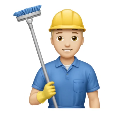 Custodian with yellow rubber gloves, mop sticker