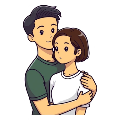 Young man with black comb over hugging young lady with brown long hair  sticker