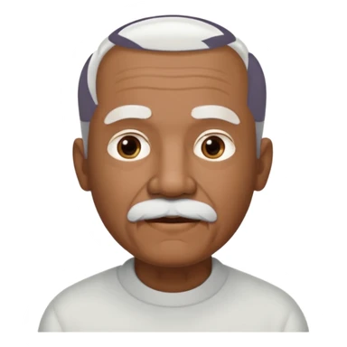An elderly man emoji with medium-dark skin tone, short neatly trimmed white hair around the sides and back of his head, a bald top, and well-groomed facial hair — a small white mustache paired with a short rounded white goatee that frames his mouth. sticker