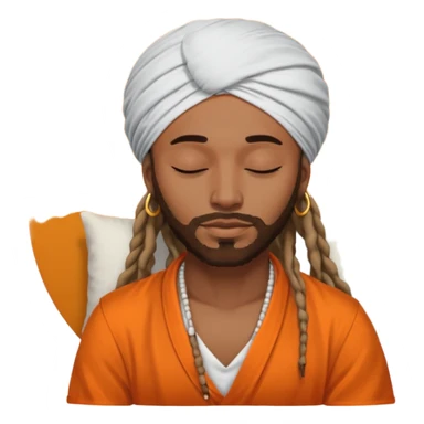 Brownskin man with long dreadlocks add a white turban on his head orange shirt sleeping sticker