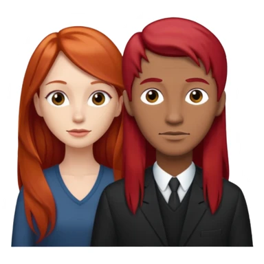 Mujer flaca con cabello largo color rojo color de piel blanca, hombre de color medio moreno con cabello color negro, flaco sticker