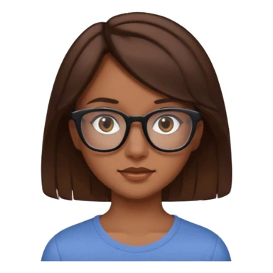 une ado, brune aux cheuveux tres fonces, blanche, un peu bronzee,lunettes carres noires, yeux bruns sticker