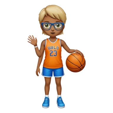 Full Body Girl with basketball real short brown hair with blond highlights wearing blue glasses with green eyes sticker