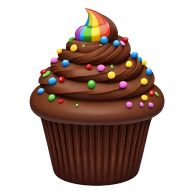 chocolate cupcake with chocolate frosting only, rainbow sprinkles sticker