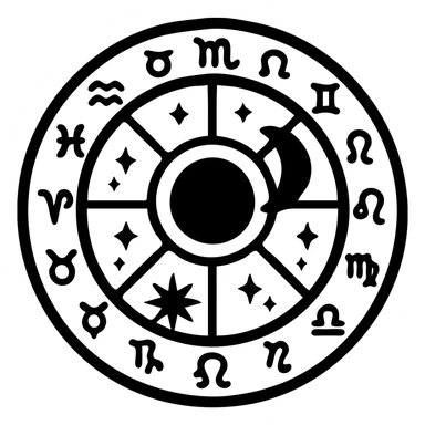 vintage astrology natal chart icon with intricate celestial symbols, mystical and ornate, solid black filled sticker