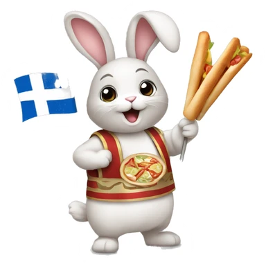 Easter bunny wearing a Greek flag holding a gyros sticker