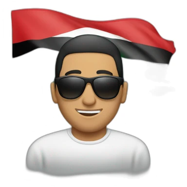 Muslim men with sunglasses take Palestine flag sticker