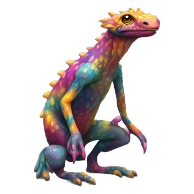 a colorful edgy vernid-fionbri-animal-creature with splash patterns full body sticker
