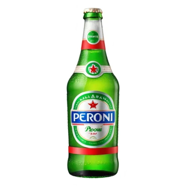 Glass bottle Peroni with red marketing tape sticker