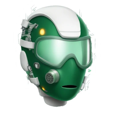 Dark green Mohawk female cyborg head with white respirator mask and circuits sticker