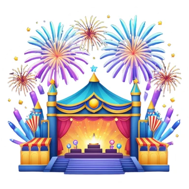 emoji festival with fireworks, stage, music, lights sticker