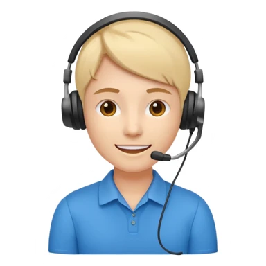 Modern flat emoji of a call center employee, friendly expression, minimalist design, bright colors, white or transparent background. sticker