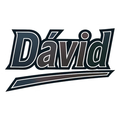 Dávid name in masculine, modern gradient font with dark contour and thin white edging, dynamic slanted underline, masculine color shades (blue, gray, burgundy, green, brown), 1000x1000 px, PNG, transparent background, in the style of the uploaded Attila sample. sticker
