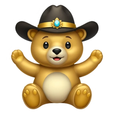 Oso dorado con sombrero elegante y moño negro animatronico feliz sticker