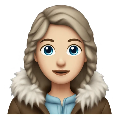 White girl with blue eyes and brown hair with coat on and freezing with icicles sticker