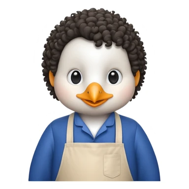 penguin with curly hair in blue apron sticker
