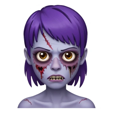 Quero uma zumbi com franja vegana piercing na sombrancelha no lado esquerdo e na boca e no nariz no lado direito cabelo castanho/preto com mechas roxas sticker