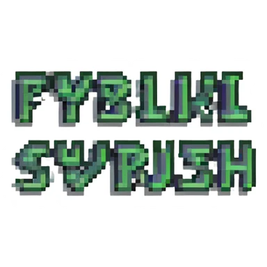Text saying SYBILRUSH in pixelated style sticker