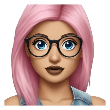 Photo Realistic kylie jenner stylish pink hair BLUE eyes and glasses edgy sticker