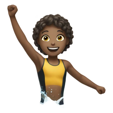 a girl cheering for a boy who is swimming sticker