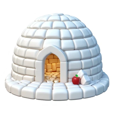 3D render of Marshmallow Igloo, made entirely of dessert materials, glistening sugar crystal texture, soft powdery white marshmallow bricks, delicious confectionery aesthetic, Apple emoji style, isolated on white background --v 6.0. sticker
