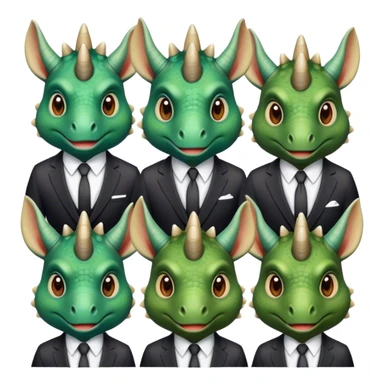 faces of different office green triceratops in a suit sticker