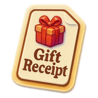Edit the emoji style image of a paper gift receipt to clearly represent a gift receipt for exchanging a gift. Include a gift icon or bow on the paper and make the words 'Gift Receipt' visible on the simple white paper. It should not look like a box, but a flat paper sheet with clear gift exchange symbolism. sticker