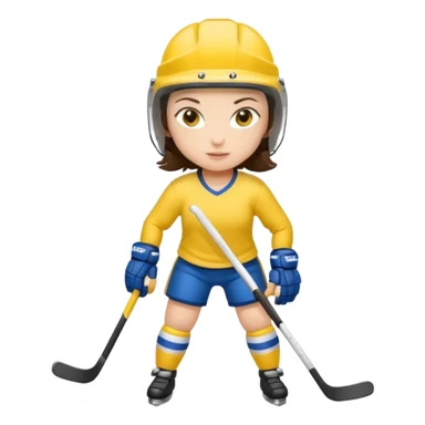 Girl hockey player with yellow jersey full body brunette with helmet sticker