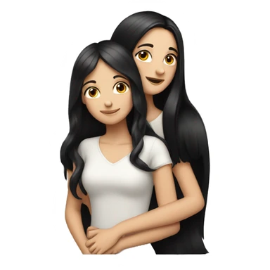 Two white girls with long black hair hugging. sticker
