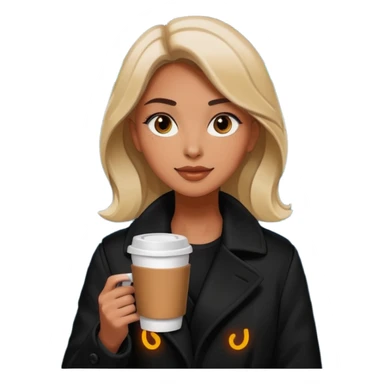 Woman with coffee + neon glow, Midnight Wander. sticker