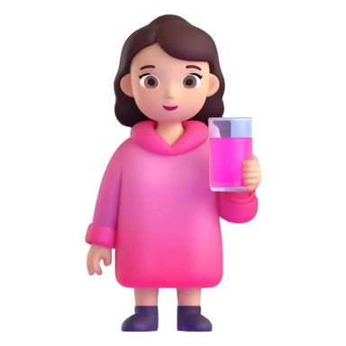 Cute minimalist female character with pink gradient glass effect, transparent background sticker
