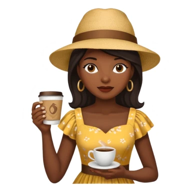 black woman drink coffe with hat dress  sticker