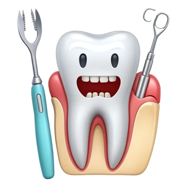 tooth with dental tools performing a root canal treatment, simple and clear sticker