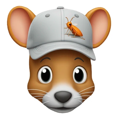 put a orange baseball cap that says "mosquito.buzz" on a rat sticker