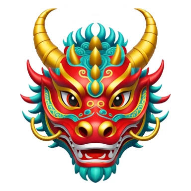 A dragon dance mask painted in bright festival colors. sticker
