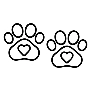 two black outlined puppy paws with a white heart on the pad sticker